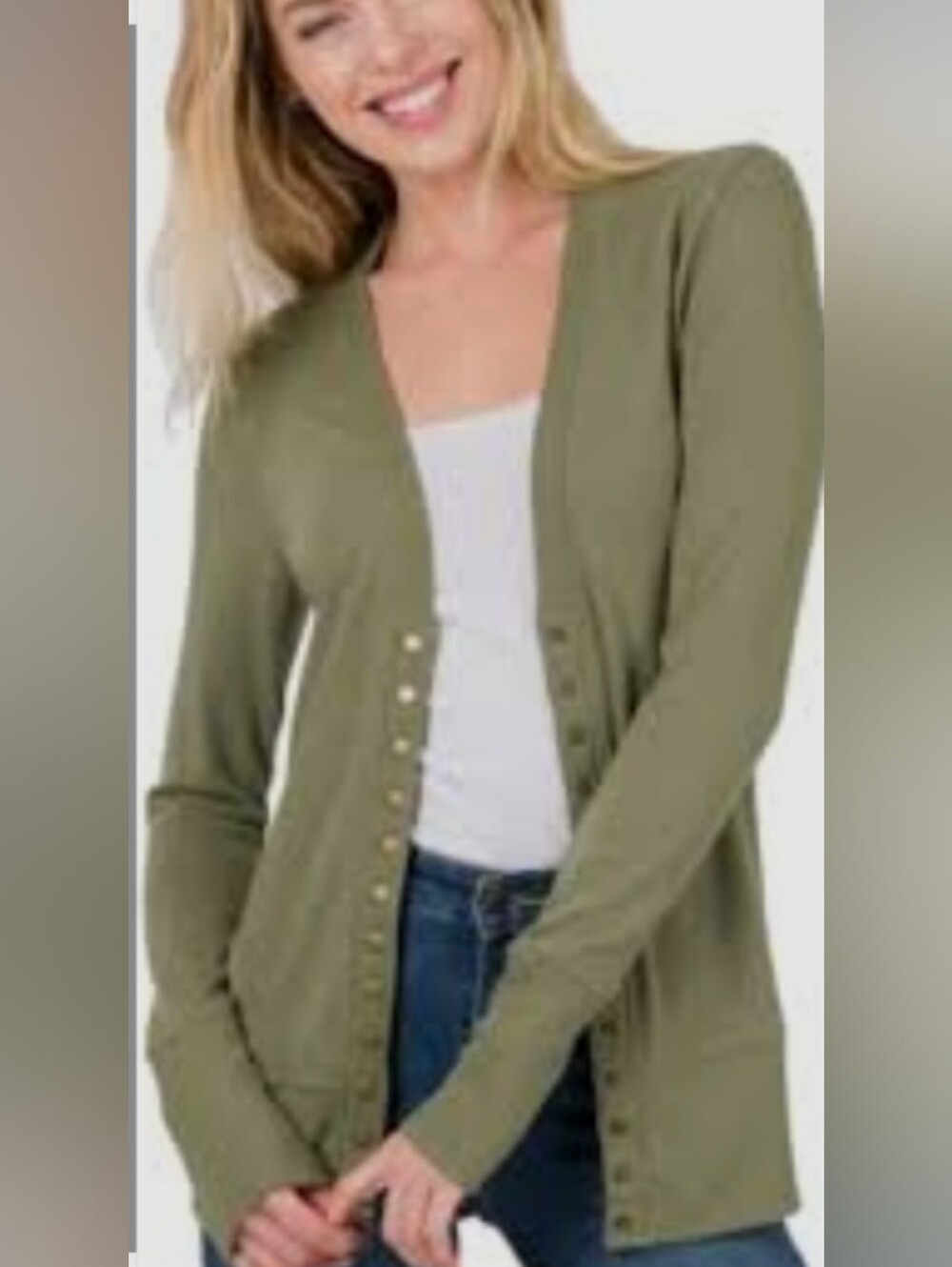 Zenana Outfitters Khaki Button-Front Long Sleeve Cardigan